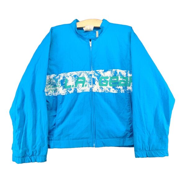 Vintage 80s LA Gear Windbreaker Jacket Size M Blue Full Zip Retro Nylon Faded - Picture 1 of 12
